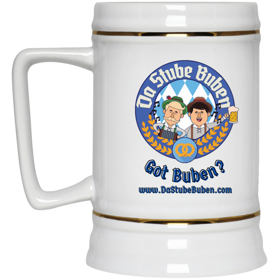 Beer Stein | Da Stube Buben | White Ceramic - 22oz. / 0.65 Liters