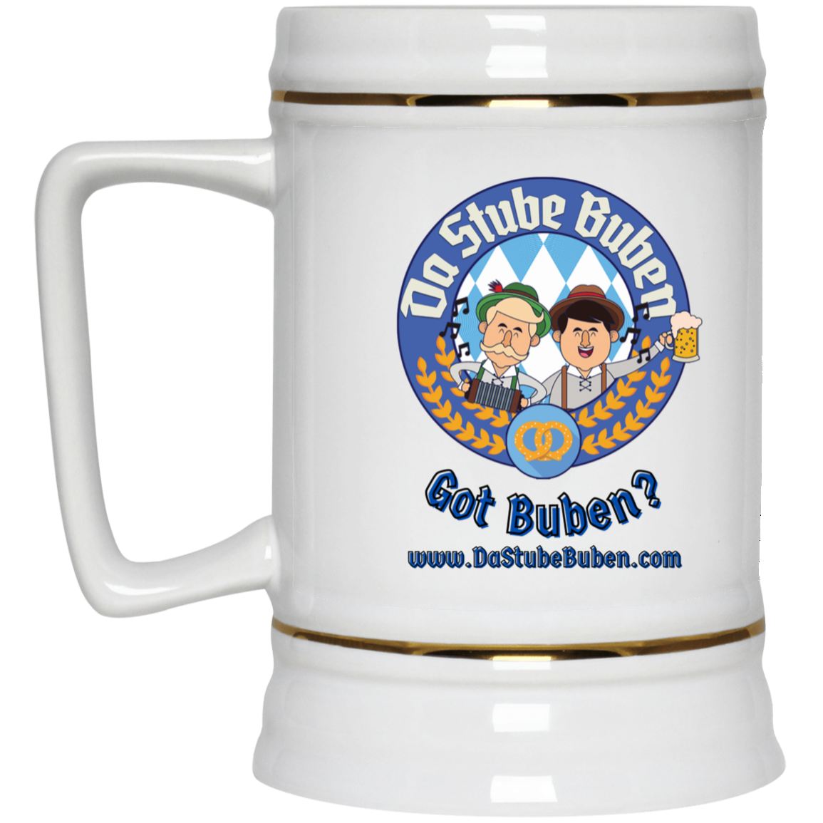 Beer Stein | Da Stube Buben | White Ceramic - 22oz. / 0.65 Liters